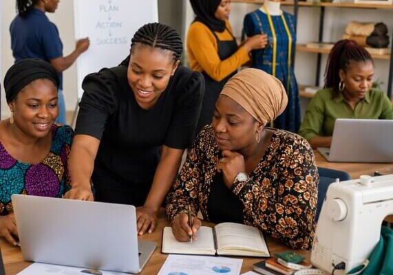 Nigerian women participating in skills training, entrepreneurship and professional development for sustainable women empowerment in Nigeria.