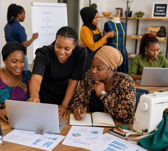 Nigerian women participating in skills training, entrepreneurship and professional development for sustainable women empowerment in Nigeria.